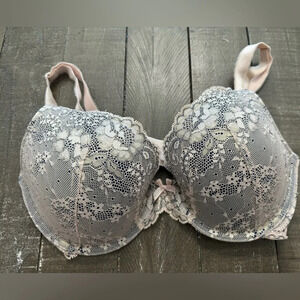 VICTORIAS SECRET Dream Angels Perfect Coverage Bra Size 32DD pink/gold lace